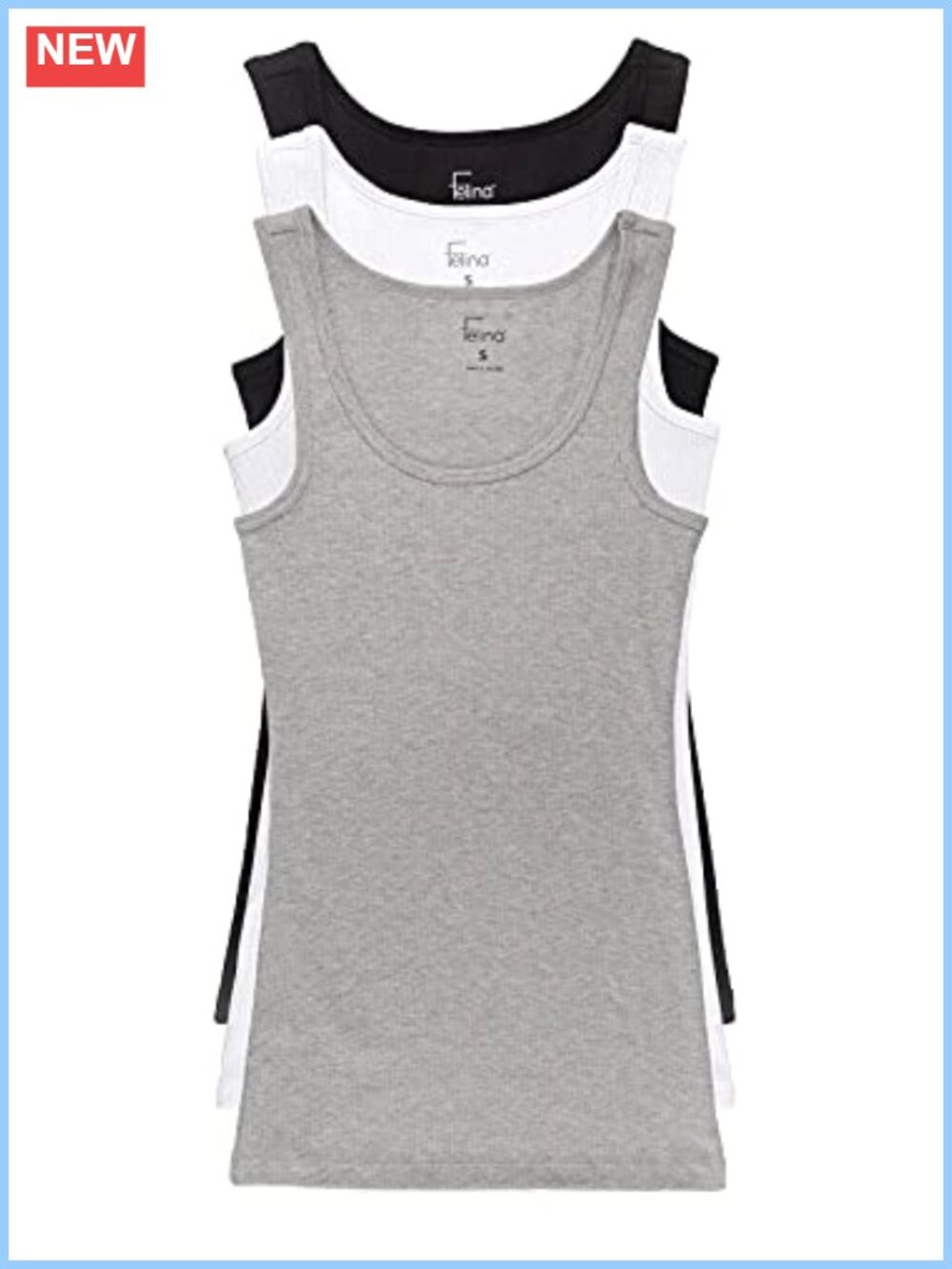 Women's Cotton Stretch Ribbed Tank Top 3-Pack Scoop Neck Sleeveless Yoga